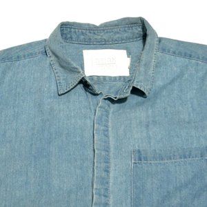 Reign Storm Denim Short Sleeve Button Up Mens Size Small Blue